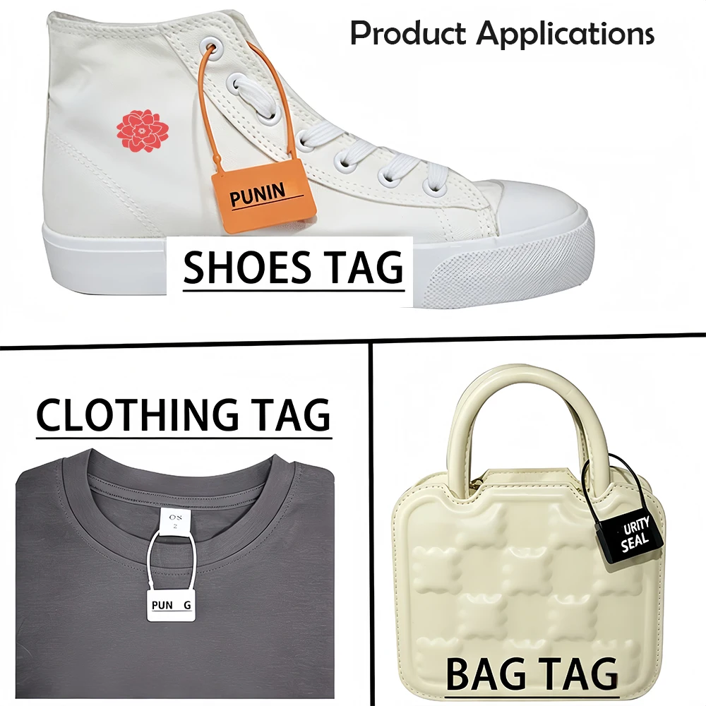 100 Stück Individuelle Kunststoff-Hängeetiketten für Kleidung, Taschen, Weiß, mit Sicherheitsschloss, Logo, Geschenk- und Reiseetiketten, 165 mm/6,5 Zoll – Detail 6