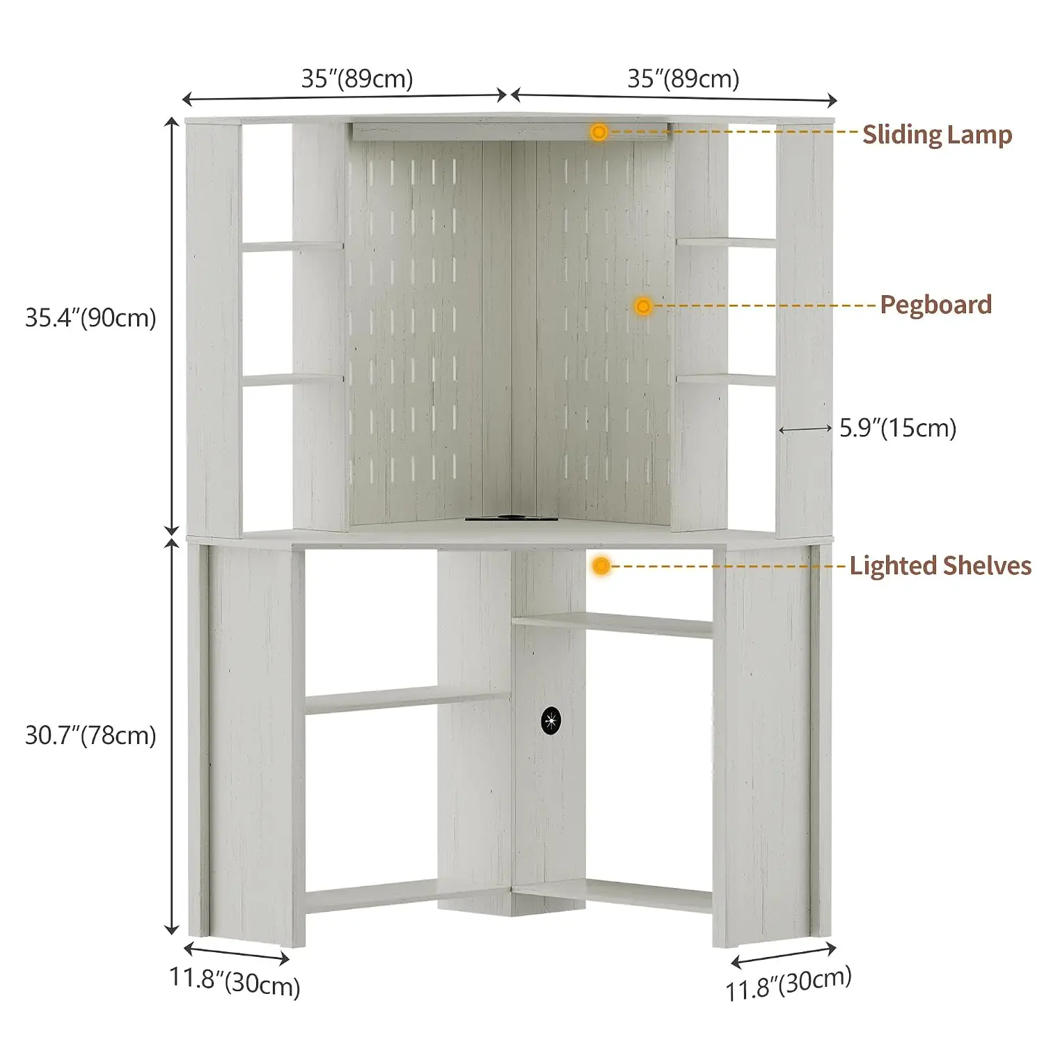 Corner Desk W/ Shelves & LED Light, Triangle Office Desk W/ Charging Station, File Cabinet Storage For Small Space, Customized