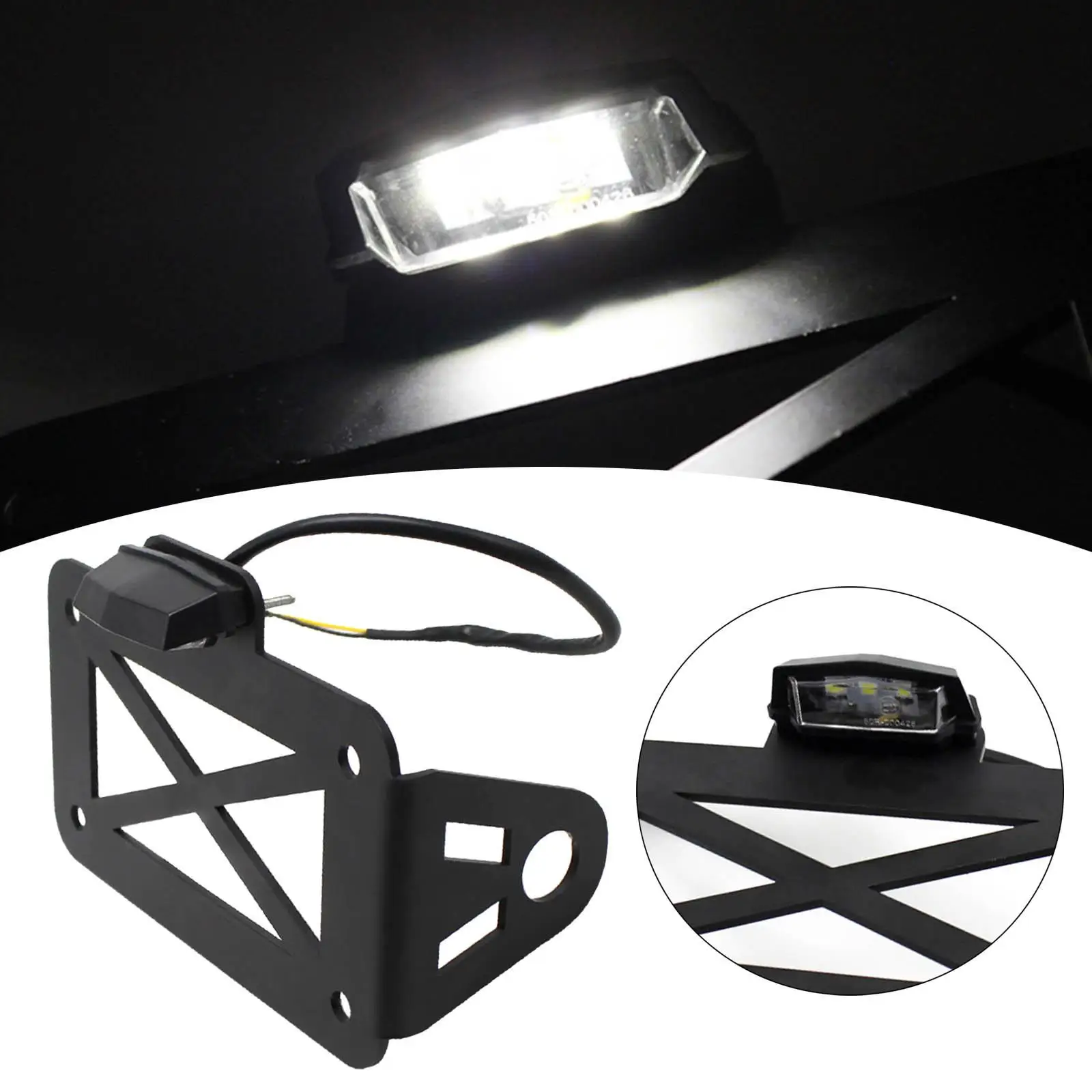 Universal Motorcycle Black License Plate LED Light Frame Holder For image 3