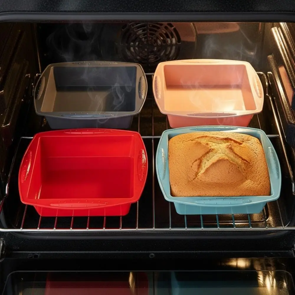 

2PCS Heat Resistant Silicone Square Brownie Pan Flexible Non-Stick Bread Mold Anti-Slip Handle Soft Dessert Baking Mold Oven