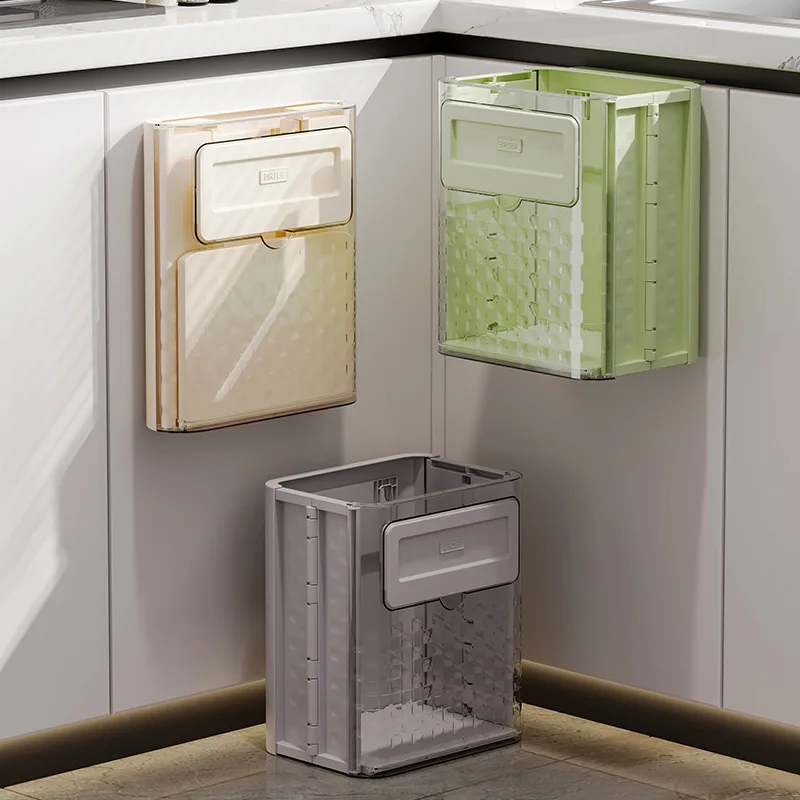 Kitchen non-punching trash can Household wall-mounted trash storage box Transparent foldable trash can Wholesale