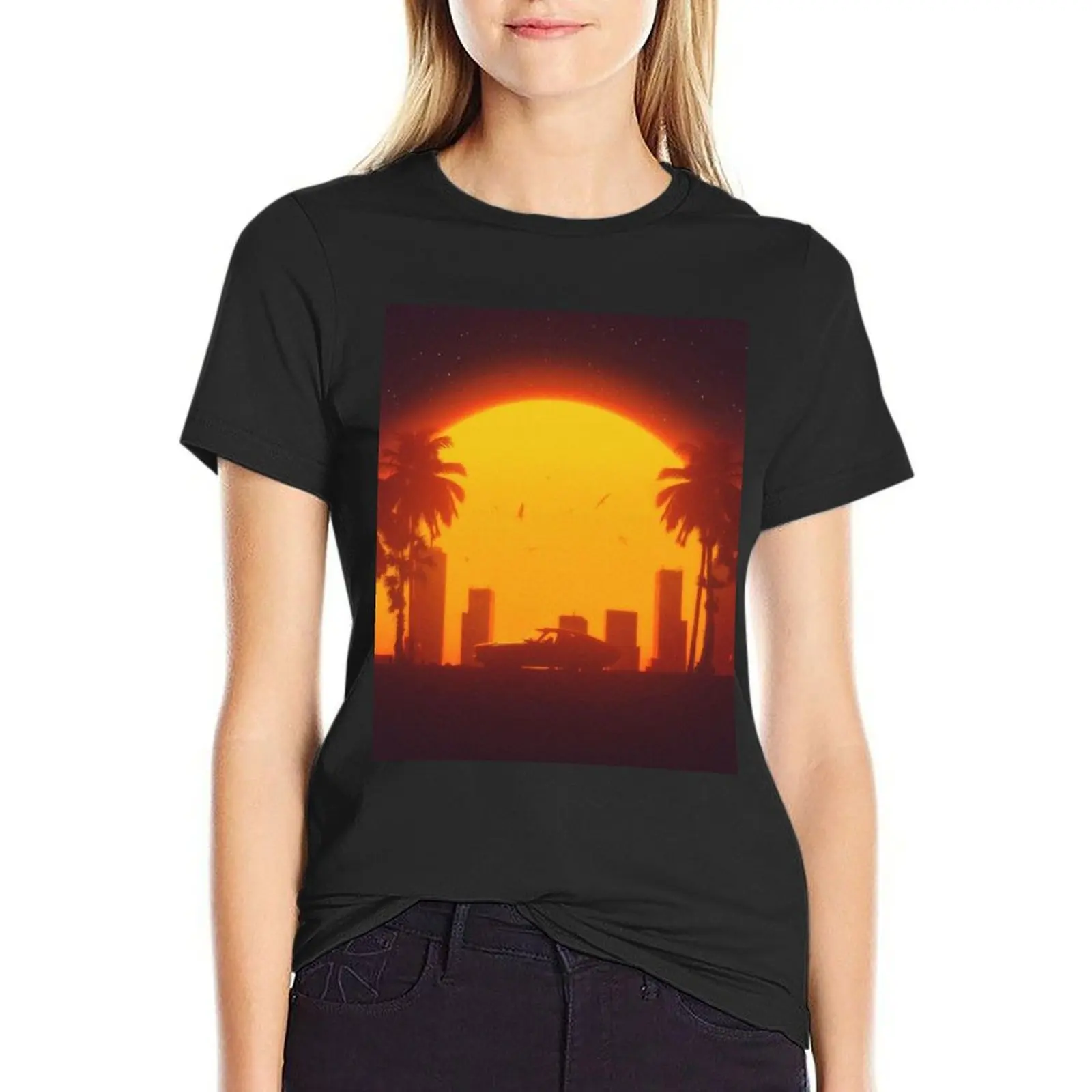 GOLDEN SUNSET DRIVE T-Shirt tops Female clothing summer clothes Top Women