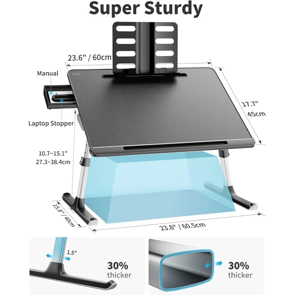 Bed Tray Desk, X-Large Adjustable Laptop Table, Foldable Laptop Desk with Storage Drawer and Bookstand for Eating