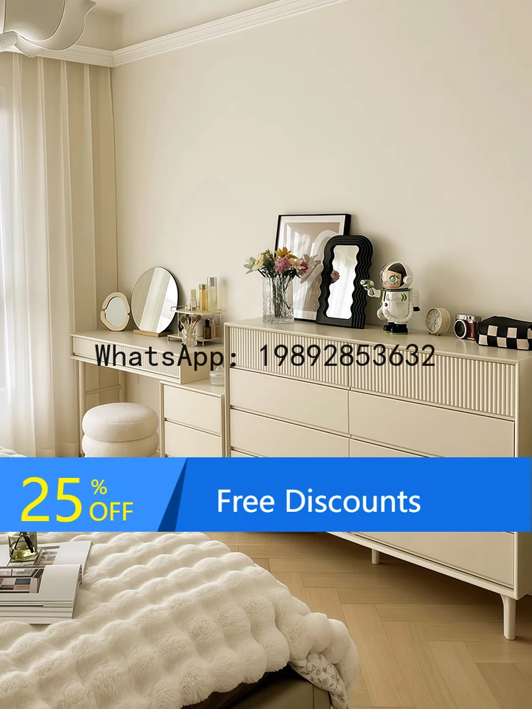 LYY Cream Style Eight-Drawer Cabinet Bedroom Simple Luxury Six-Drawer Cabinet Solid Wood Living Room Bedroom Drawer Storage
