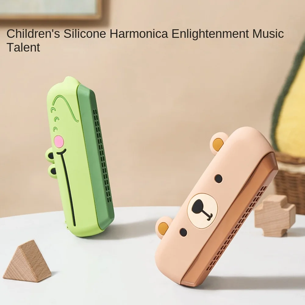 ABS+Silicone Harmonica Cartoonish 16 Hole Double Row Harmonica Lightweight Round Edges and Corners Musical Instrument Toys Kids