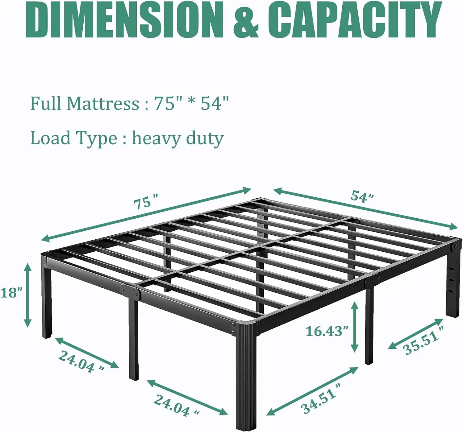 

18 Inch High Full Size Bed Frame No Box Spring Needed, Platform Metal Bed Frame Full Size, Noise Free, Easy Assembly,Black
