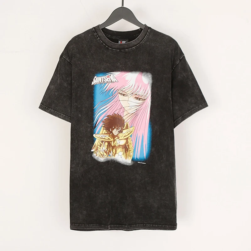 

Wash Black Saint T Shirt Men Woman High Quality Cartoon Character Printing Chaopai Casual Summer Tops Tee