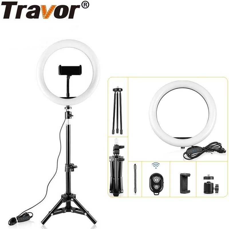 TRAVOR 12 بوصة USB مصباح مصمم على شكل حلقة عكس الضوء فيديو مصباح مع 45 سنتيمتر ترايبود ل استوديو التصوير يوتيوب ماكياج الإضاءة Ringlight
