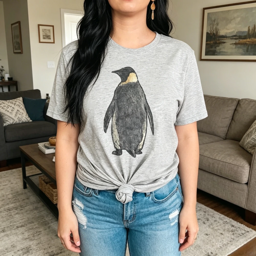 Camiseta para mujer con diseño de pingüino, camisetas con estética nihilista, camisetas gráficas con filosofía divertida, regalo con diseño de pingüino triste