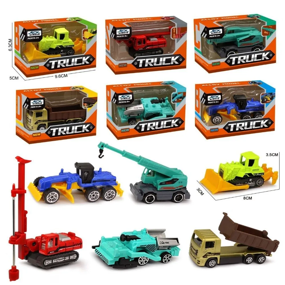 

Набор из 4/6 шт. миниатюрных строительных машин 1:64: погрузчик, экскаватор, трактор. Классические модели строительной техники.