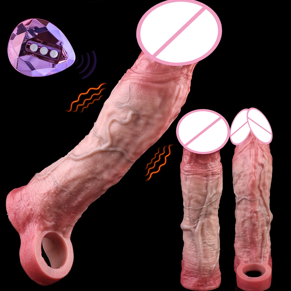 SXXY Silicone Wiress Control Vibrate Penis Extension Cock Sleeve Reusable Condom For Men Sex Toys Penis Enlargement