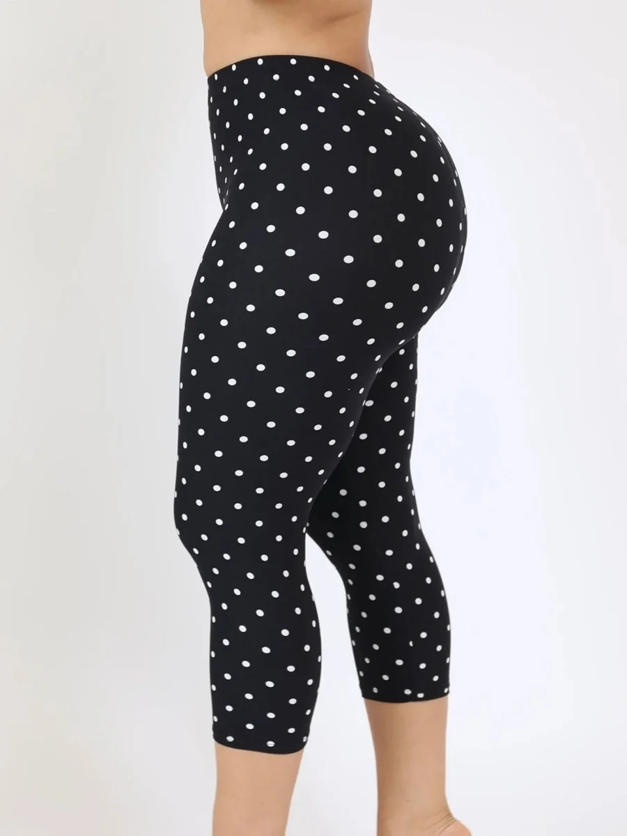 

Women Coquette Capri Pants Dot Print Knee Length Skinny Capri Leggings Stretchy Going Out Cropped Pants