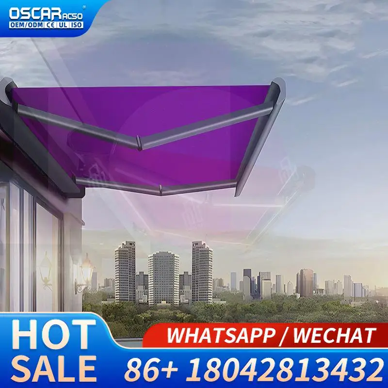 Electric Retractable Full Cassette Awning Acrylic Sail Rain proof Remote controlled White Frame Convenient for Patio Garden Balc