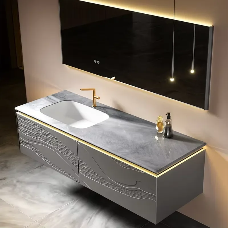 Italian-style Light Aluminum Alloy Honeycomb Painted Bathroom Vanity Combination Villa Ceramic Washbasin Dressing