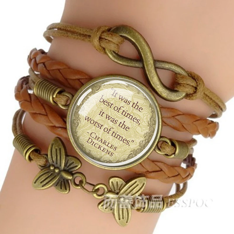 Jane Austen Book Quotes Sentences Bracelets Literature Introduction Glass Dome Vintage Woven Charm Bracelet Women Art Jewelry