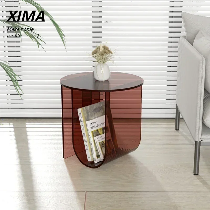 

Home acrylic side table living room sofa coffee table small apartment simple bedside leisure balcony rounded corner table