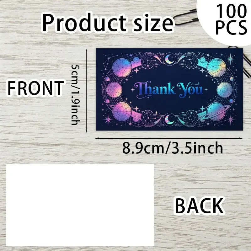 100pcs Celestial Planet Constellation Moon Theme Thank-you Cards, Suitable for Birthdays, Business, and Other Party Events