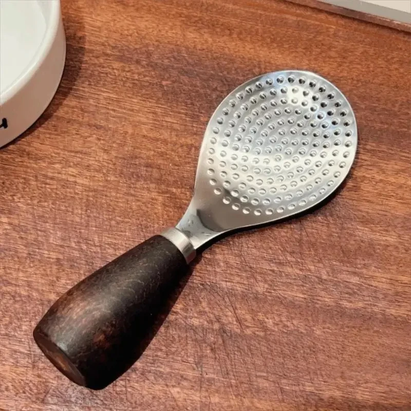 304 Stainless Steel Rice Spoon Can Stand Upright Wooden Handle Rice Spoon Household Short Handle Separating Spoon Cereal Spoon