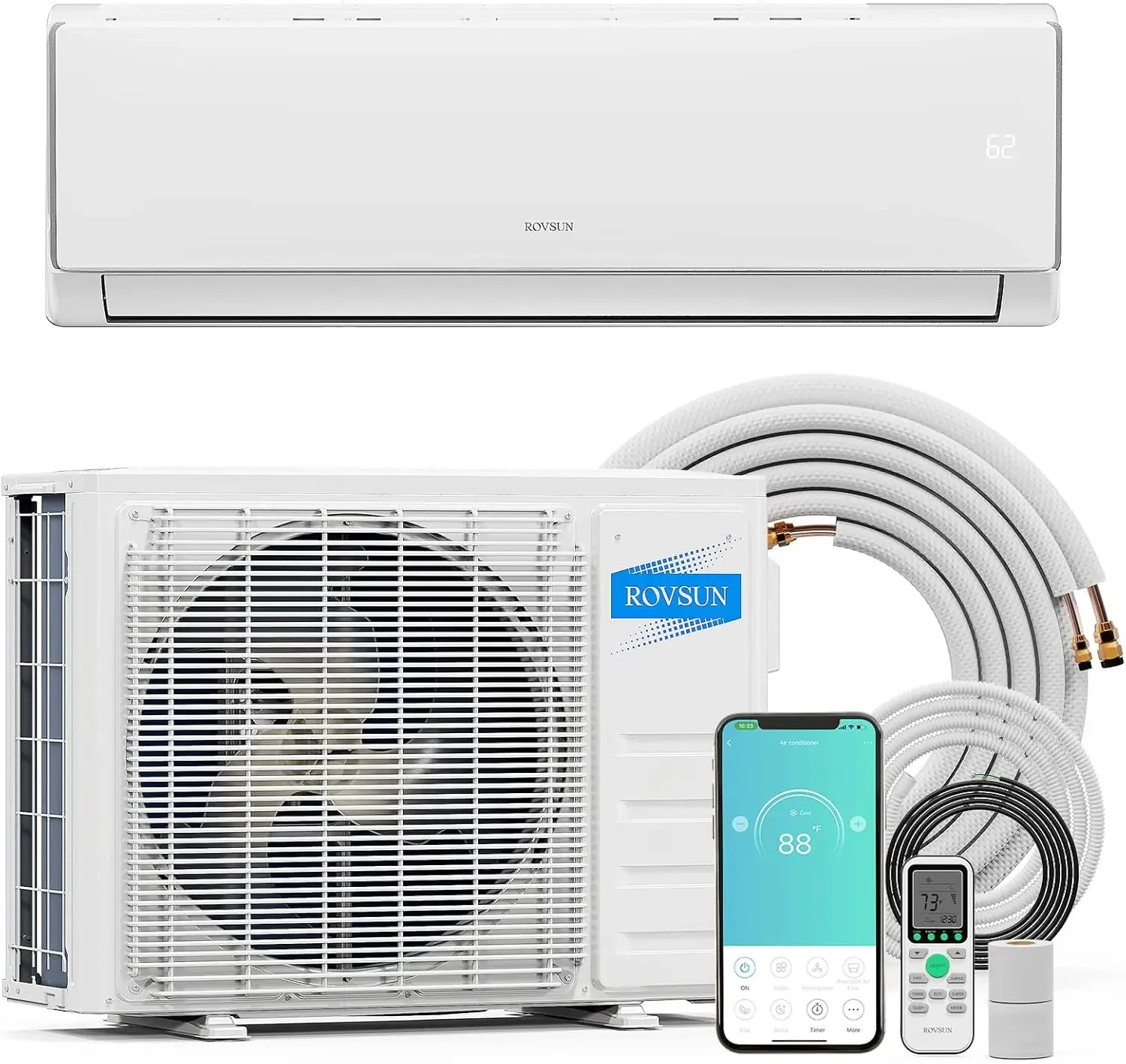 Mini aire acondicionado y calentador dividido habilitados para Wifi de 11500 BTU, inversor 17 SEER2 230V