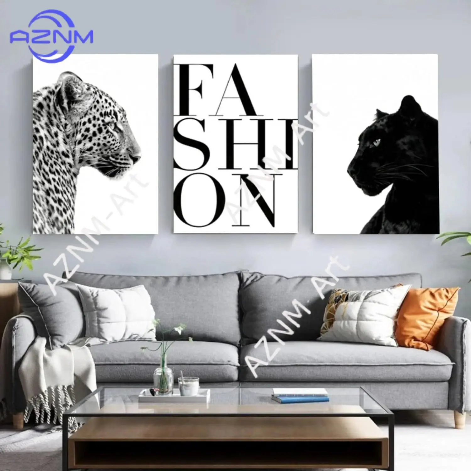1 Stück/3 Stück Nordisches Schwarz-Weiß-Tiermotiv Y2K Leopard Wohnzimmer Leinwanddekoration Leinwandbild Rahmenloses Poster