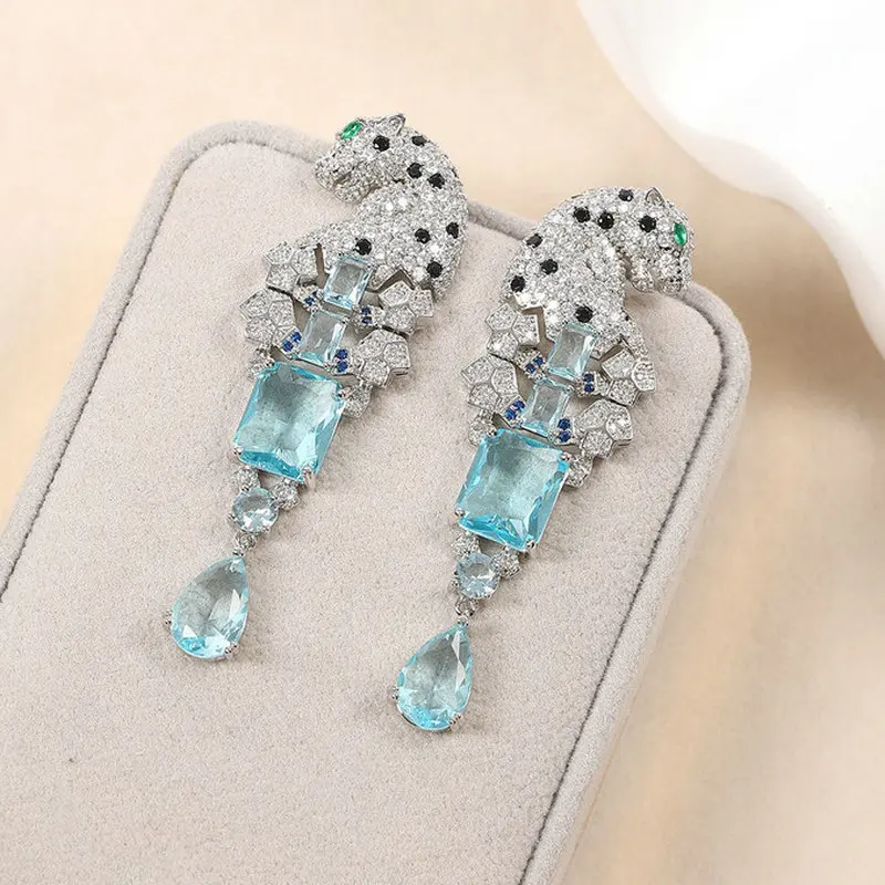 Bilincolor Fashion Light Blue Cubic Zirconia  Animal Leopard Earrings