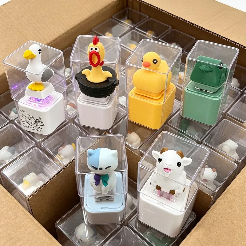 LED-Glowing Fidget Button Anti-Stress Screaming Goat Cat Frog Duck Key Chain Cartoon Cute Animal Rechargeable Sounding Keyring