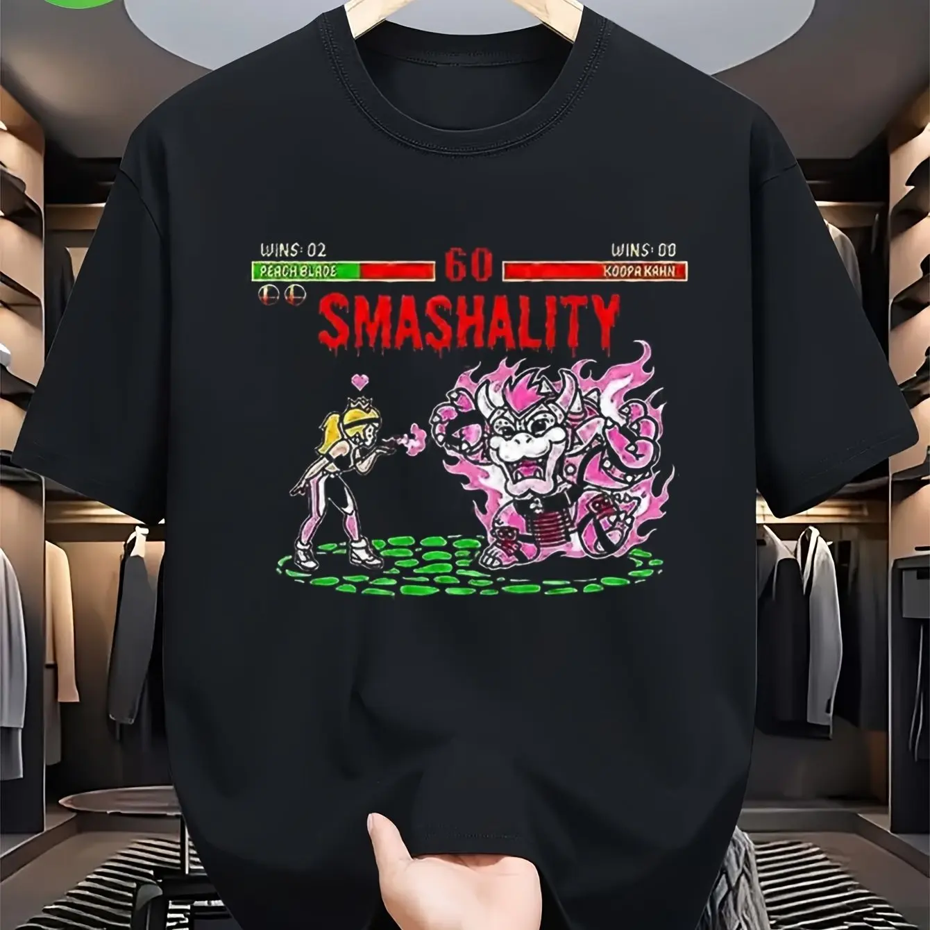 Men's Smash Kombat II Gaming Graphic T-Shirt Black Cotton Tee with Vintage Arcade Art Breathable Short Sleeve Casual Shirt