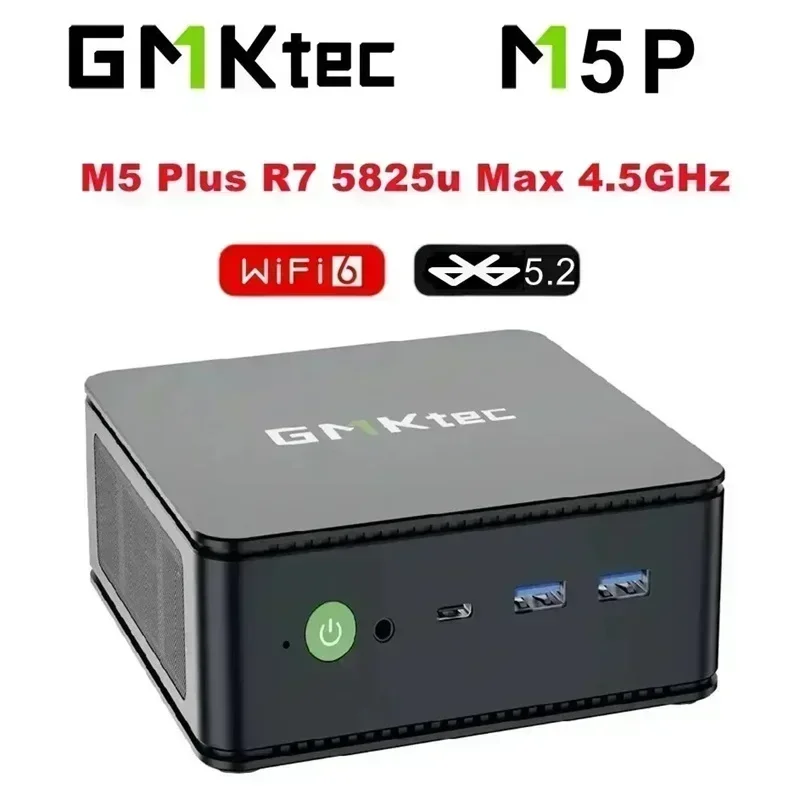 GMKtec M5 Plus MINI PC R7 5825U Wins 11 Pro DDR4 NVME NVME PCIE3.0 WiFi6 BT5.2 Dual 2.5 LAN 2*Fans Triple Display Gaming Mini Pc