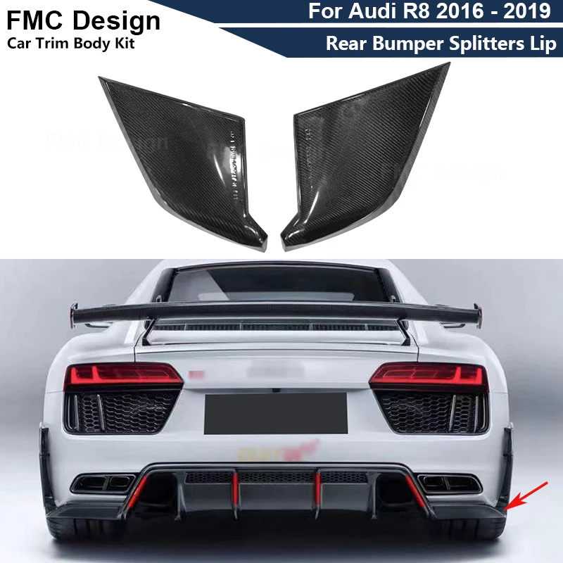 

2pcs For Audi R8 2016-2019 Carbon Fiber Car Rear Bumper Splitters Lip Diffuser Canards Flaps Apron Parts Upgrade Body kit