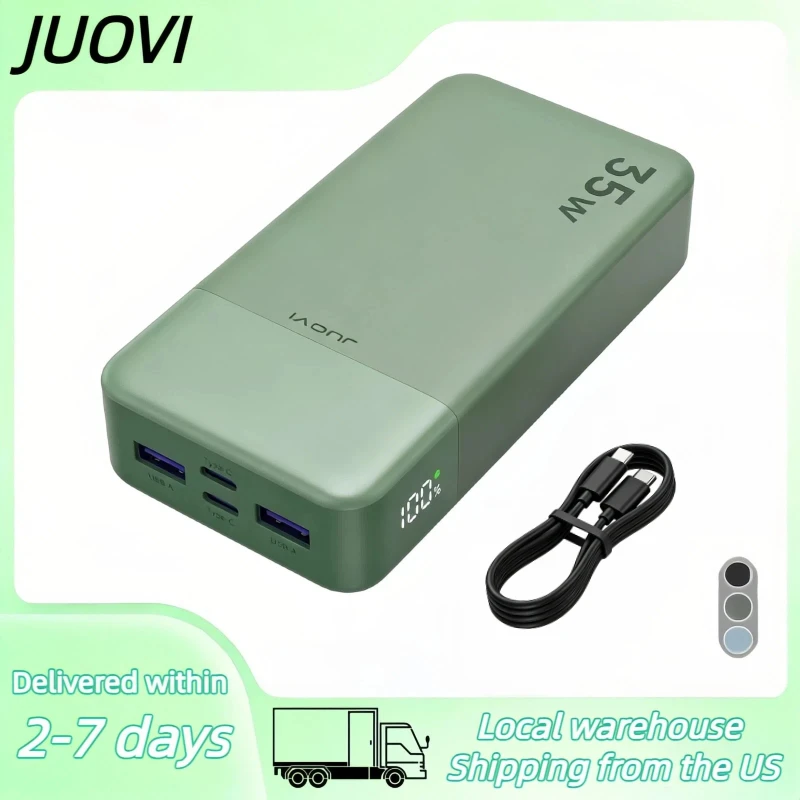 JUOVI 20000mAh PD35W Fast Charging Power Bank, 4-Port 2C2A USB C Battery Pack Compatible with iPhone Samsung iPad Switch, Small