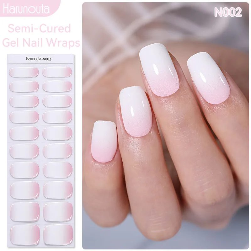20 dicas harunouta geléia leitosa branco semi-cura gel prego envoltórios moda cor de longa duração cobertura completa adesivo de gel de unhas envoltórios
