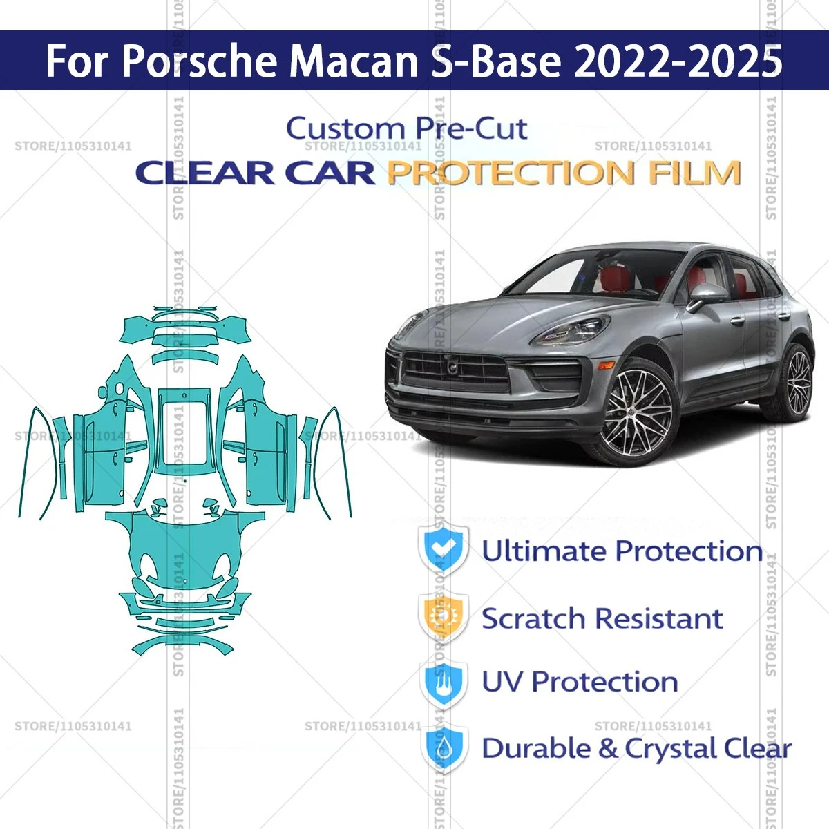 

Защитная пленка PPF для Porsche Macan S-Base 2022-2025, предварительно вырезанная, прозрачная, профессиональная