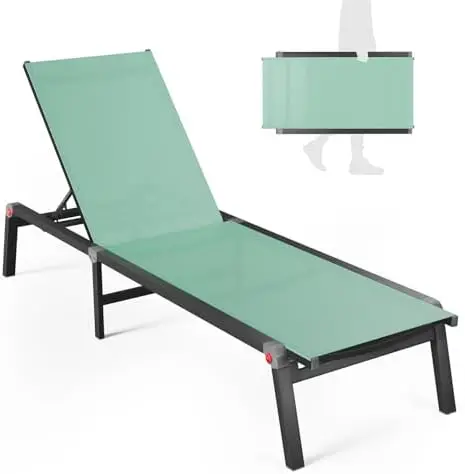 Patio Lounge Chair, Aluminum Foldable 5-Position,1 Pack,Green | Lightweight rustproof aluminum. Breathable quick-dry