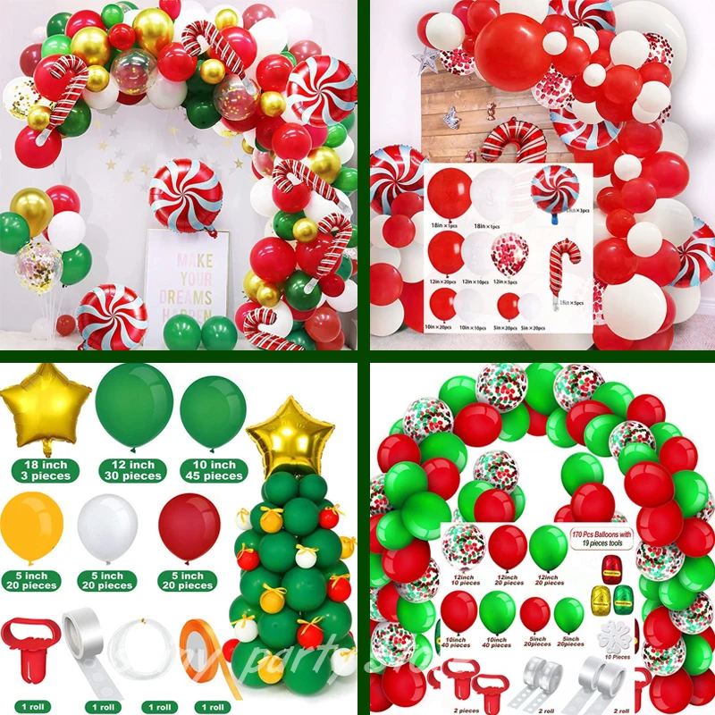 

Christmas Balloon Set Candy Aluminum Foil Balloons Red Green Christmas New Year Party Balloon Chain Arch Decoration Supplies Gif