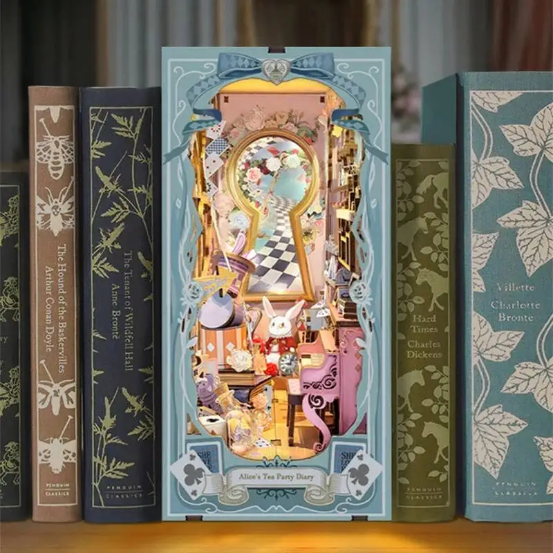 Дневник чаепития Алисы, сделай сам, деревянная книга, уголок, фигурки, миниатюрные наборы, книжная полка, украшение для дома, подставка для книг, подарки ручной работы для взрослых