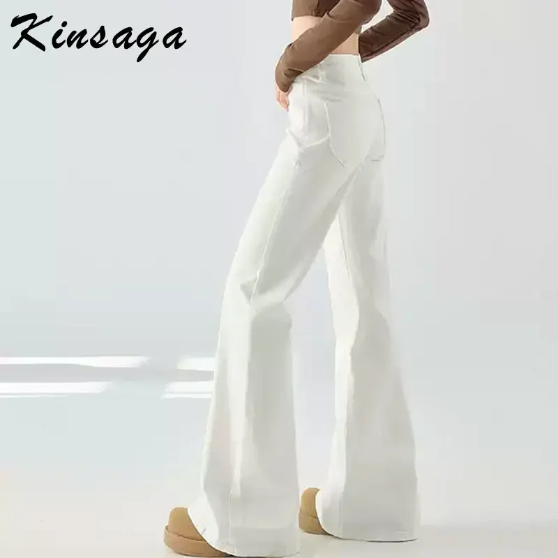 Kinsaga White High Waist Slightly Flare Jeans Women Pear Shape High Waist Slimming Straight Drape Mopping Pants Boot Cut Jeans