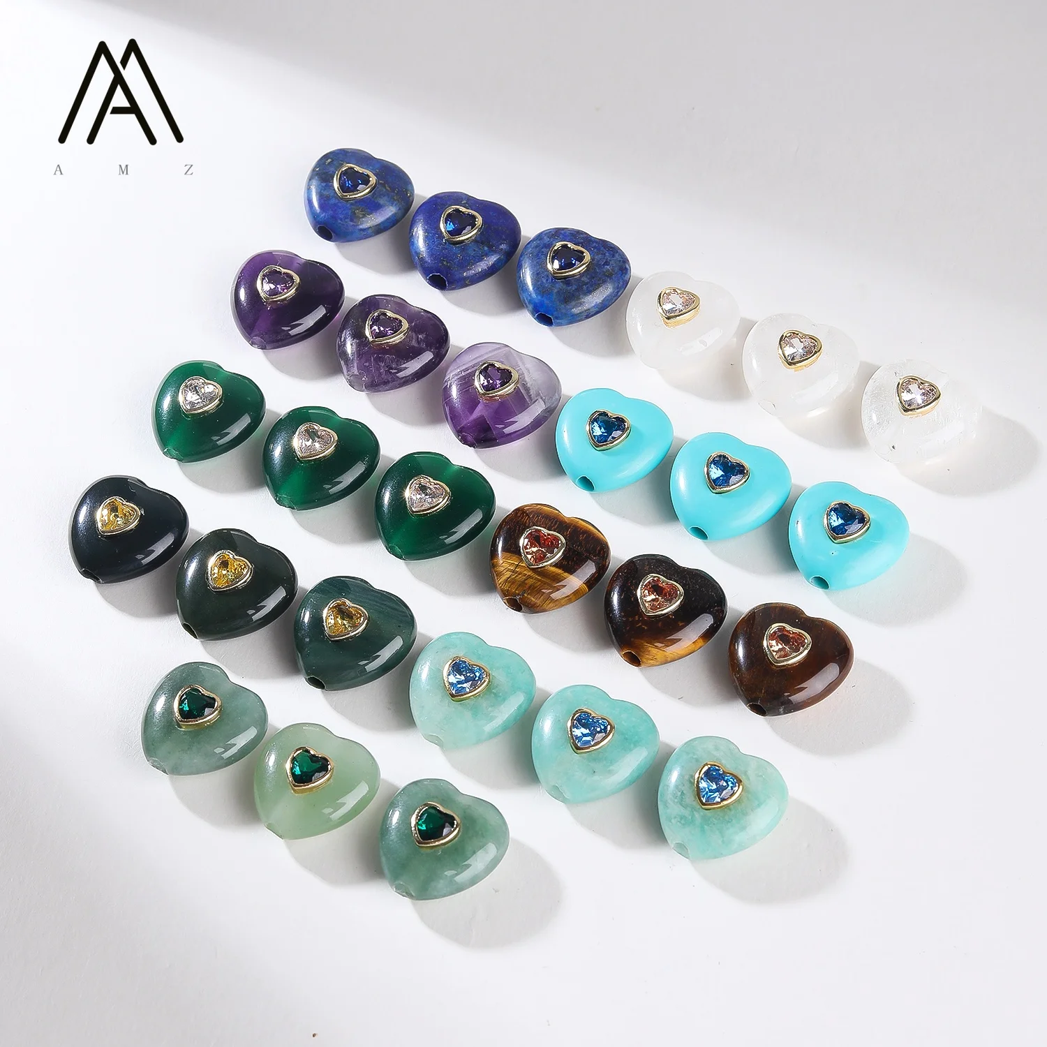 1/3/5/10pcs 20mm Large Hole Heart with Zircon Natural Stone Pendant Amethyst Crystal for DIY Necklace Bracelet Jewelry Making