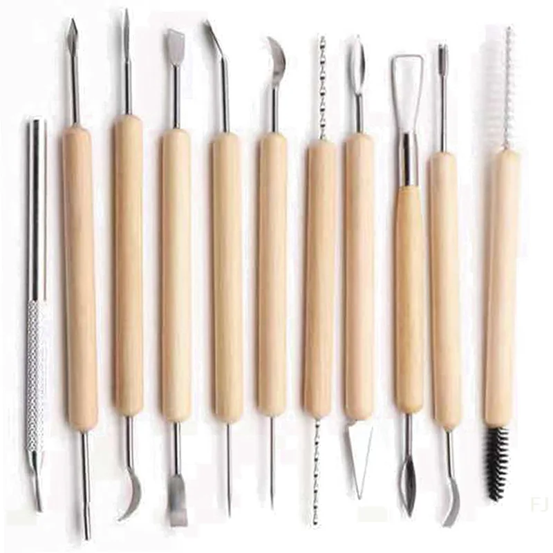 [YU]11PCS Pottery Clay SculptingModeling Tool Set, Double-Sided Ceramic Polymer Clay Carving Tools Kit With Smooth Wooden Handle