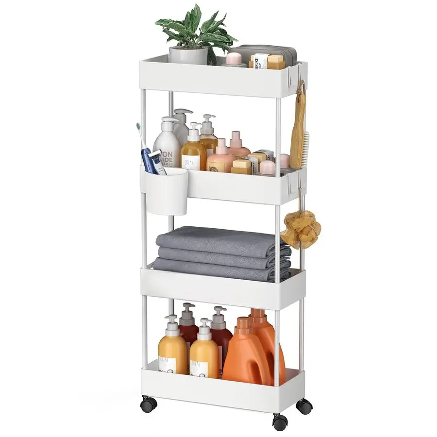 

Slim Storage Cart with Wheels, 4 Tier Bathroom Storage Organizer Rolling Utility Cart for Bathroom Kitchen Laundry Room Office N