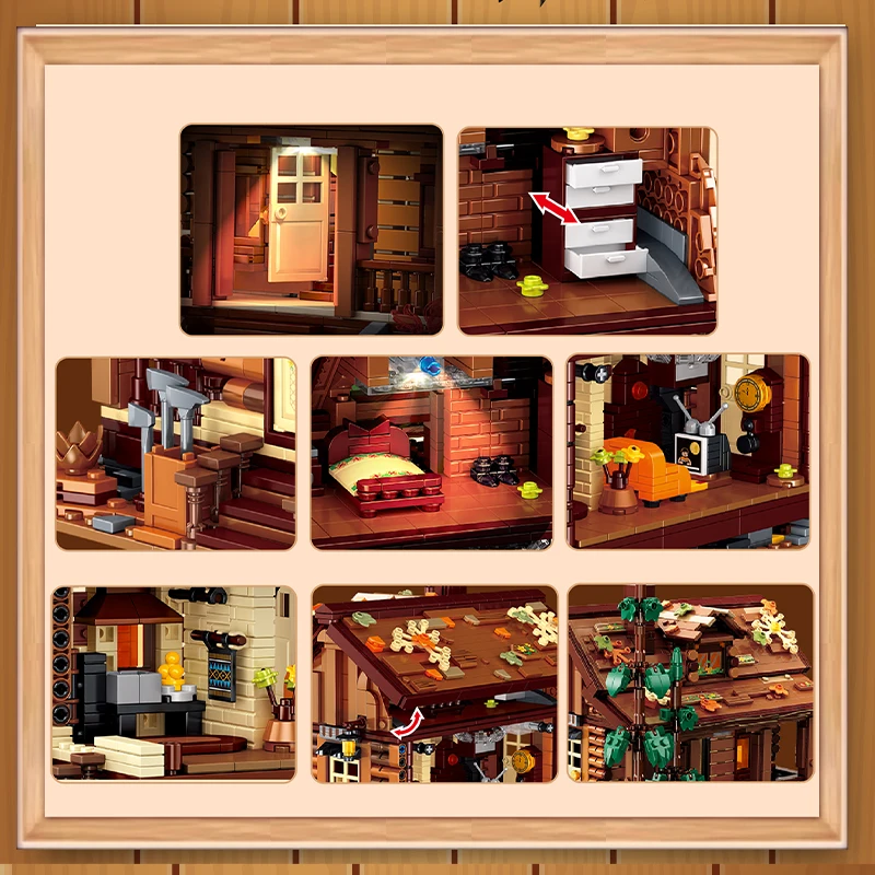 2264 قطعة كابينة الغابات الخفيفة منزل خشبي اللبنات سجل المقصورة وحدات البناء نموذج الطوب لعب للبالغين الاطفال الهدايا #6