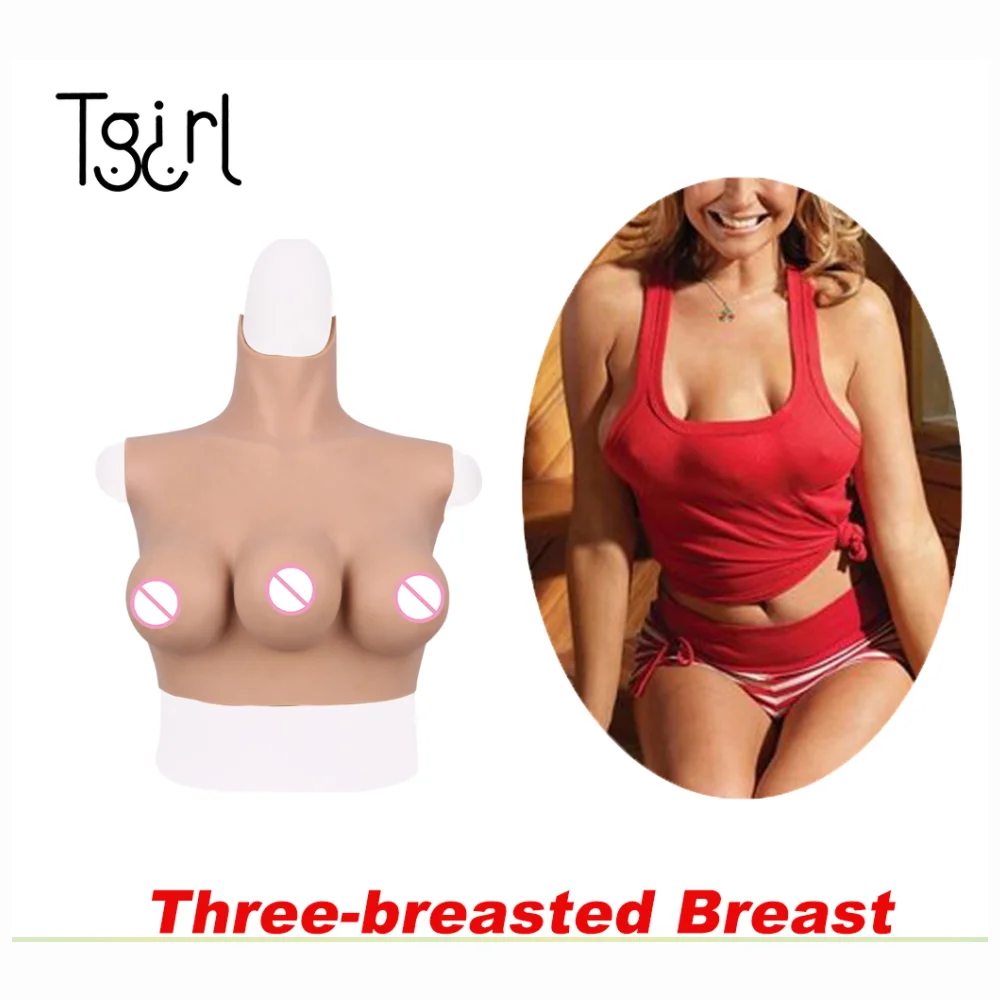 

Tgirl Cosplay Encanto Three Tits Lifelike Silicone Breast Plate C Cup Fake Boobs Cotton Filler for Crossdresser Sissy 3 Nipples