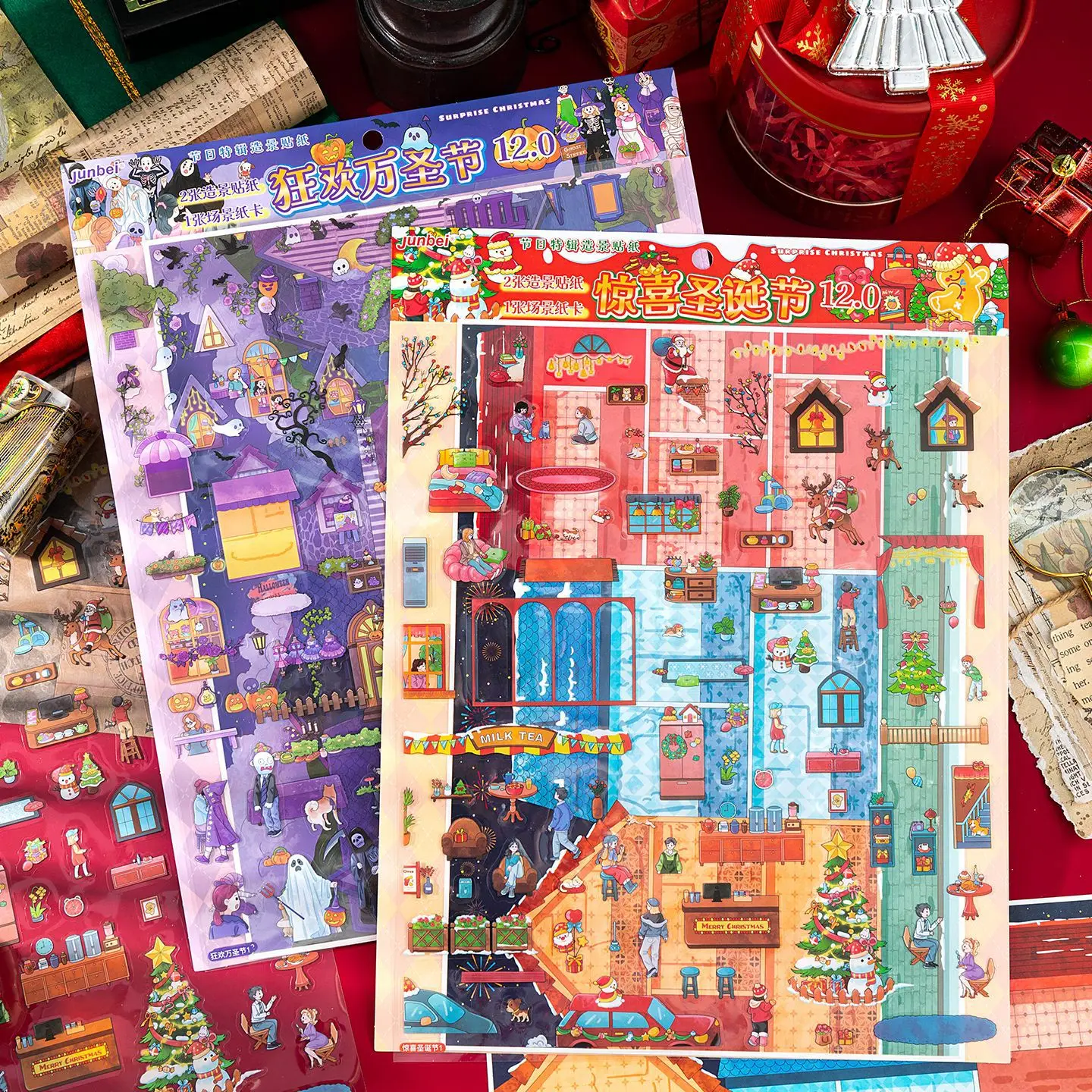 Kawaii هالوين كرنفال 3D المدينة الصينية السنة الجديدة المشهد ملصق DIY جيب المقصورة المشهد هدايا عيد الميلاد #2