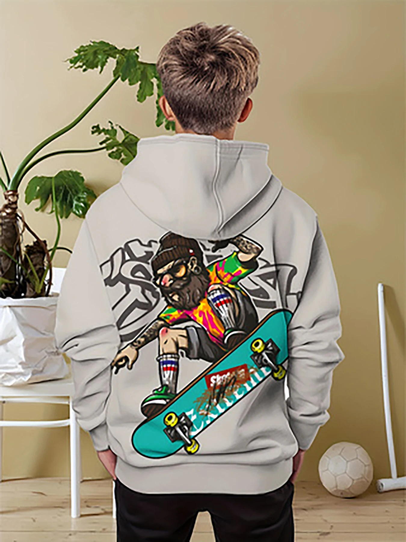 Fashionable Boys' Hoodie Long Sleeve 3D Digital Printing Cool Graffiti Skateboard Printing Children's Fashion Top Hoodie