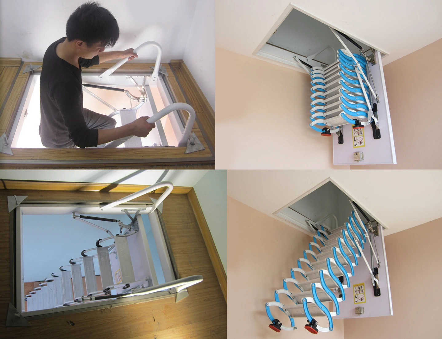 Attic ladder with hatch Telescopic folding attic stairs drop ceiling ladders hinge 6.56 feet-13.12 feet custom