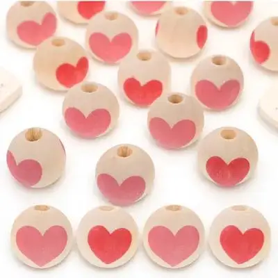 

50pcs Heart Wood for DIY Crafts Round Wooden Valentine' Day Wood Beads Loose Beads Decorations Home Accessories