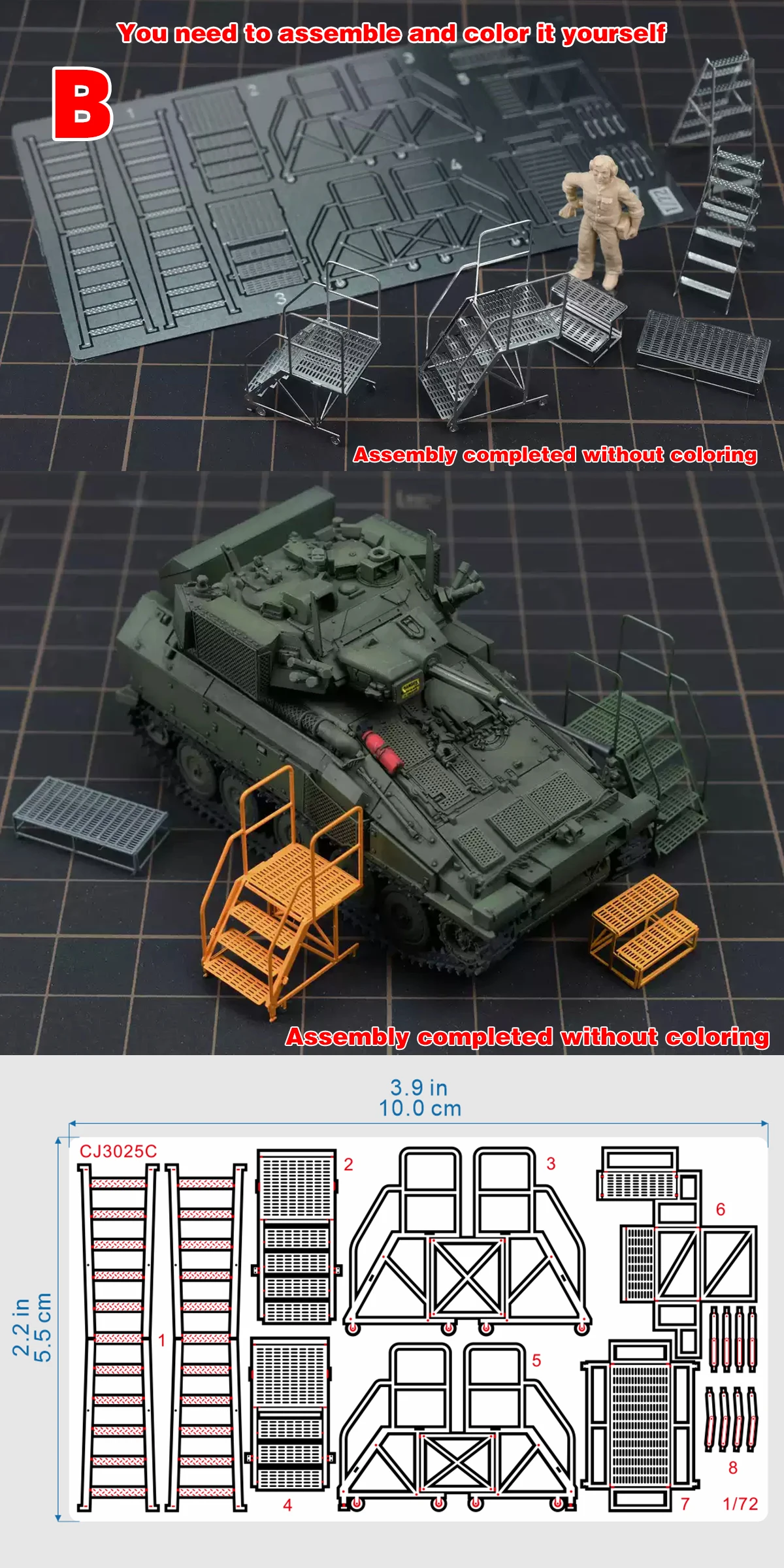 1/72 PE Flugzeugmodell-Bausatz Wartungsleitern Kletterleiter Wagenklappleiter Gerüst Sandtisch Diorama-Modelle – Detail 13