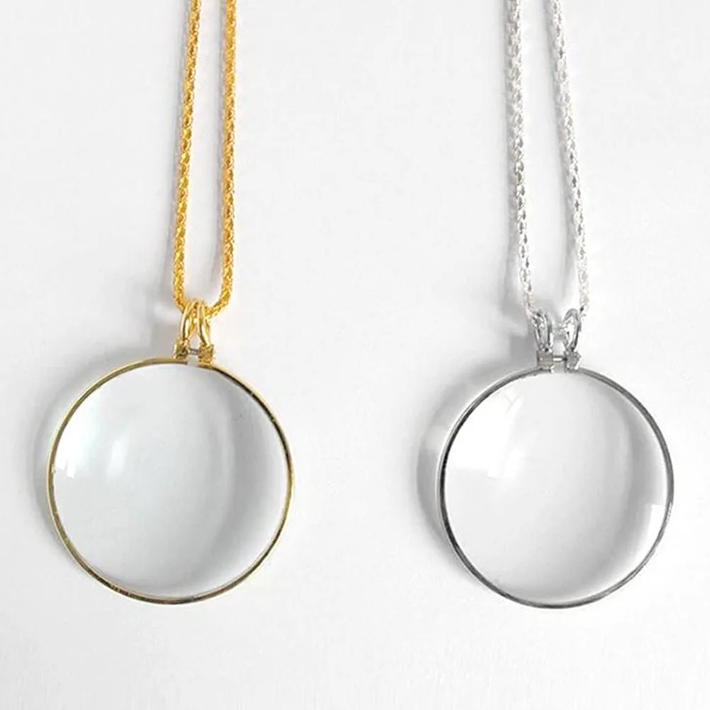 

2Pcs Creative Necklace Magnifier Practical Pendant Necklace Magnifying Glass Jewelry Gift Delicate Design Fashion Charm