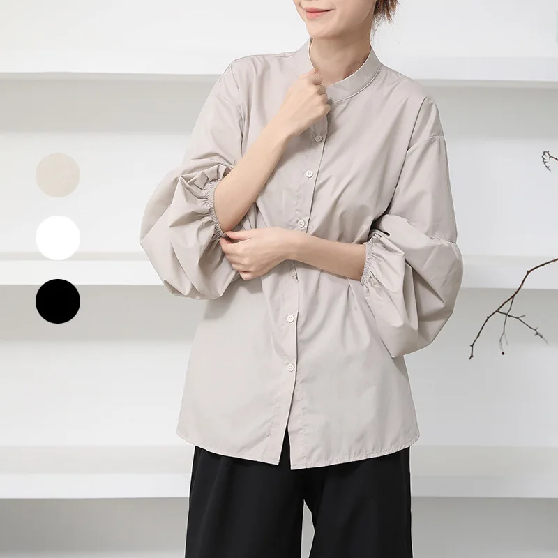 

Японская осенняя женская одежда, женская блузка, женская блузка с пышными рукавами, миниатюрный дизайн, свободный однотонный универсальный топ