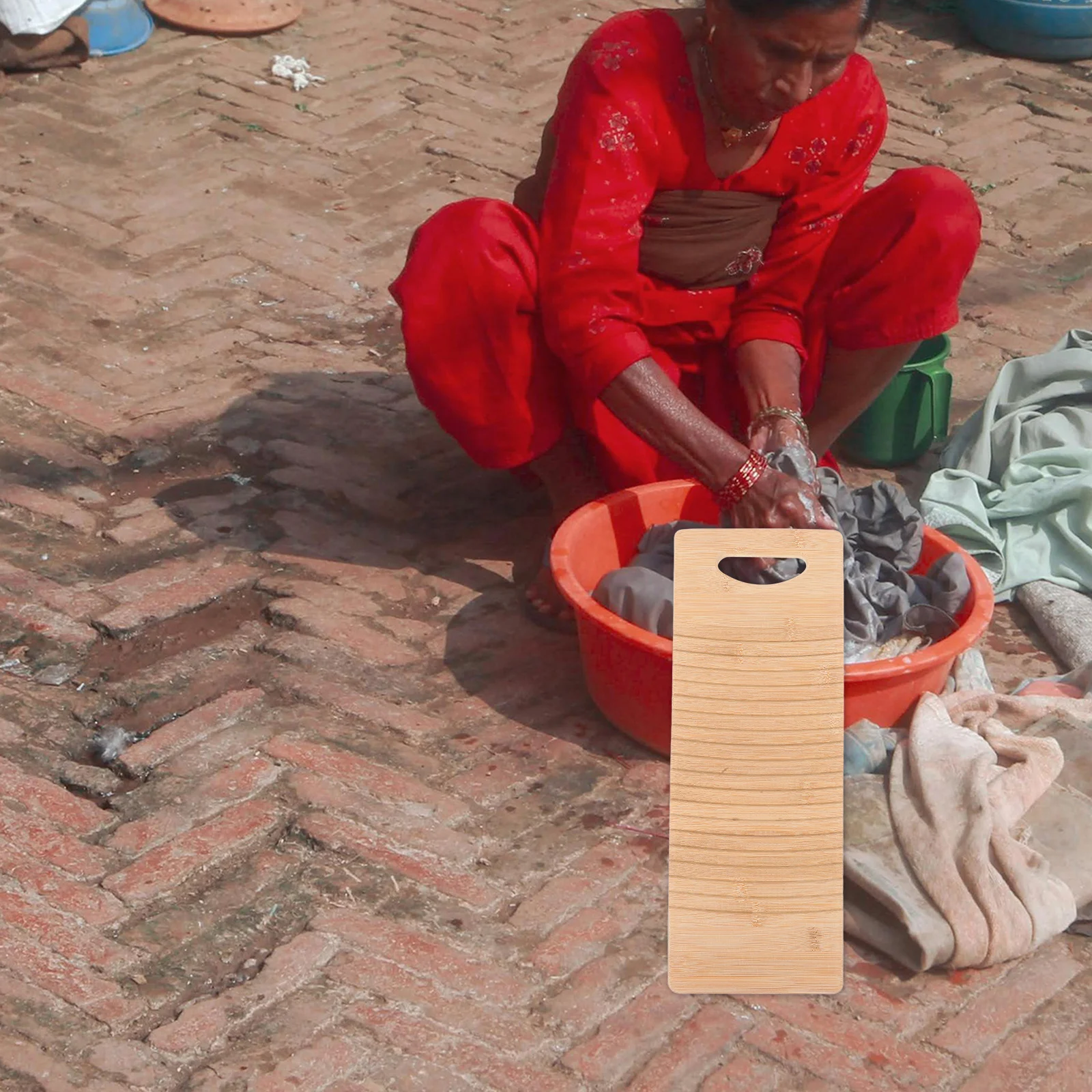 

Bamboo Washboard For Hand Washing Clothes Heavy Duty Wooden Laundry Scrub Board Portable Household Cleaning Tool Sink Use