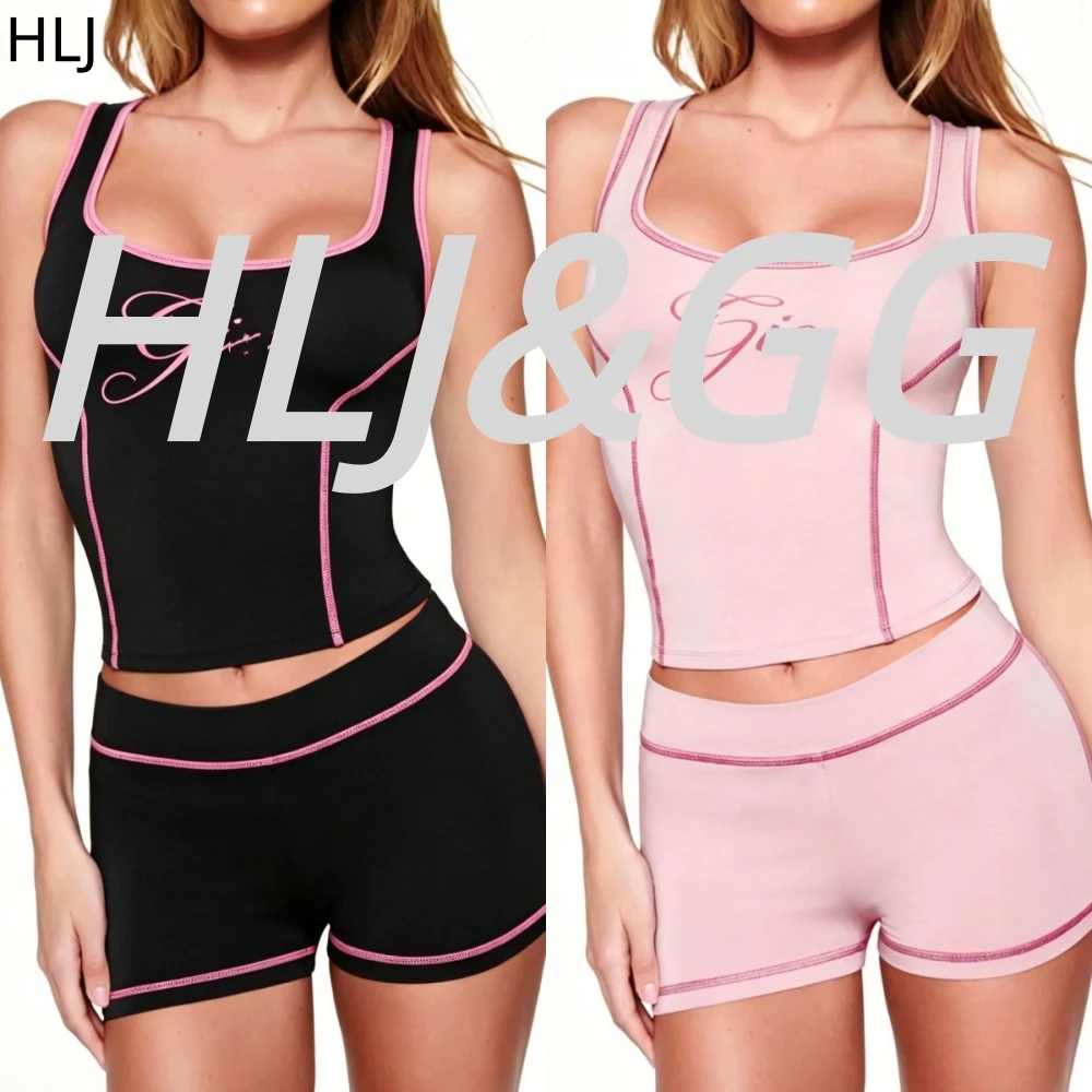 

HLJ Trend Y2K Letter Print Two Piece Sets For Women O Neck Sleeveless Slim Tank Top And Shorts Outfit Fashion 2pcs Streetwear BR